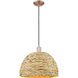 Arcadia Woven Rattan 1 Light 15.75 inch Antique Copper Mini Pendant Ceiling Light