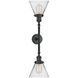 Franklin Restoration Large Cone 2 Light 18 inch Matte Black Bath Vanity Light Wall Light in Clear Glass, Franklin Restoration