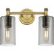 Downtown Urban Crown Point 2 Light 13.88 inch Brushed Brass Bath Vanity Light Wall Light in Plated Smoke
