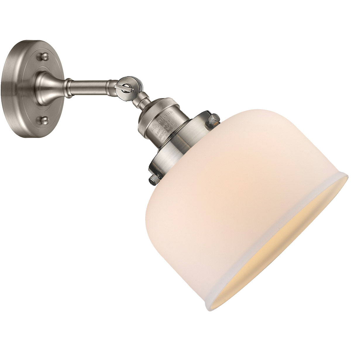 Franklin Restoration Large Bell 1 Light 8 inch Brushed Satin Nickel Sconce Wall Light in Matte White Glass, Franklin Restoration