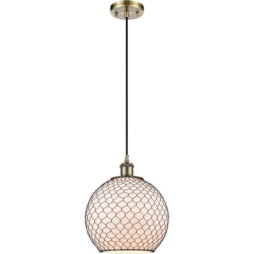 Ballston Large Farmhouse Chicken Wire LED 10 inch Antique Brass Mini Pendant Ceiling Light, Ballston