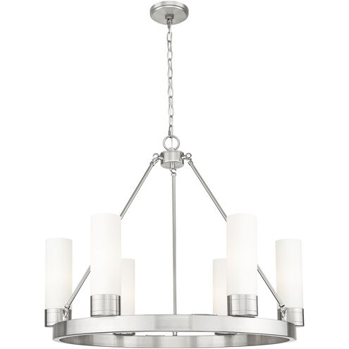 Boreas 6 Light 29 inch Satin Nickel Chandelier Ceiling Light in White Glass