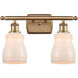 Ballston Ellery 2 Light 16 inch Brushed Brass Bath Vanity Light Wall Light in White Glass, Ballston