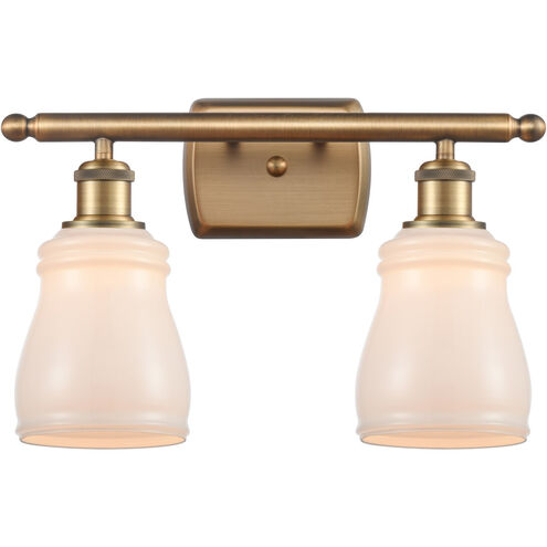 Ballston Ellery 2 Light 16 inch Brushed Brass Bath Vanity Light Wall Light in White Glass, Ballston