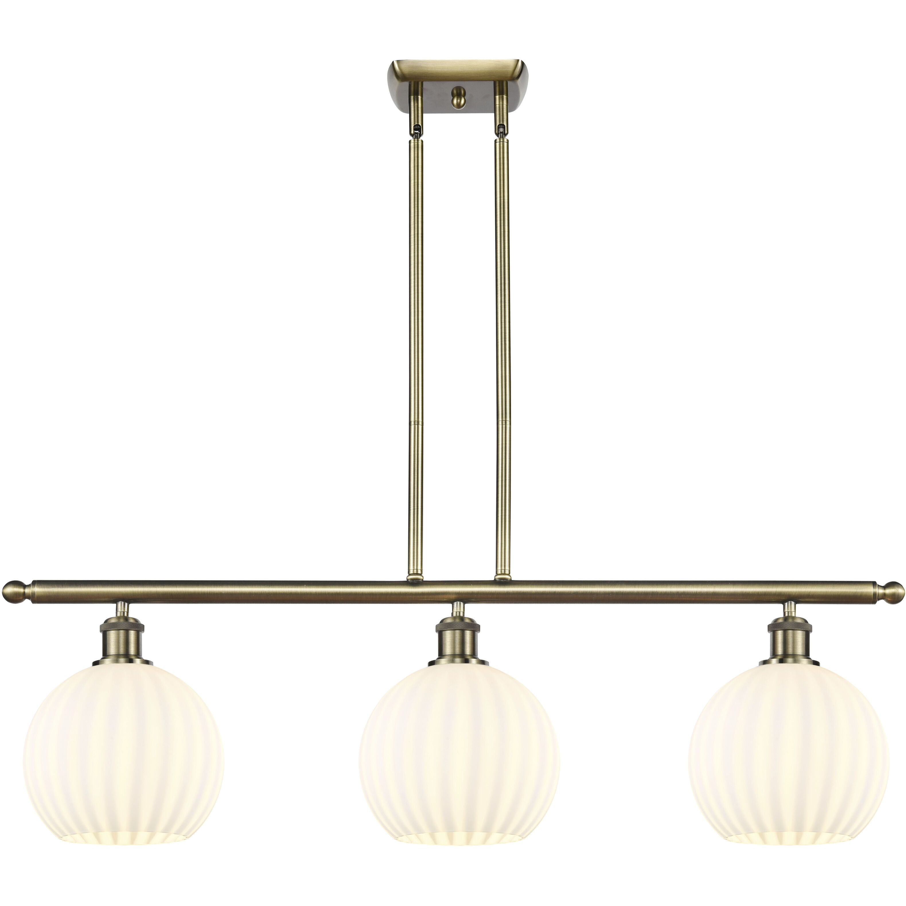 Ballston White Venetian 3 Light 36 inch Antique Brass Stem Hung Island Light Ceiling Light