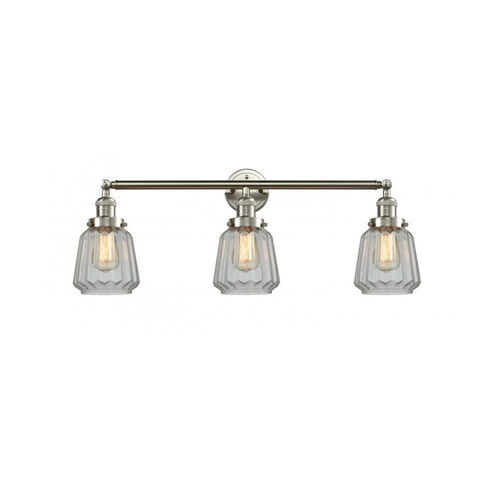 Franklin Restoration Chatham 3 Light 30 inch Brushed Satin Nickel Bath Vanity Light Wall Light in Clear Glass, Franklin Restoration