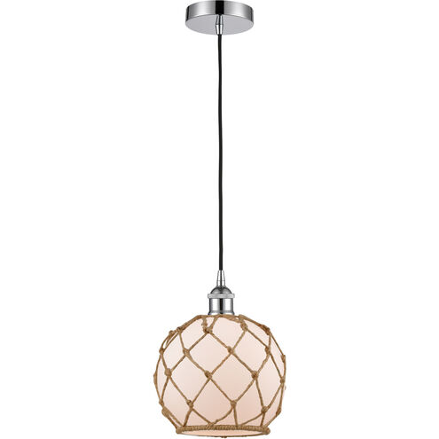 Edison Farmhouse Rope LED 8 inch Polished Chrome Mini Pendant Ceiling Light