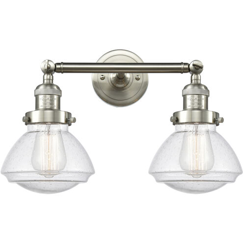 Franklin Restoration Olean LED 17 inch Brushed Satin Nickel Bath Vanity Light Wall Light in Seedy Glass, Franklin Restoration