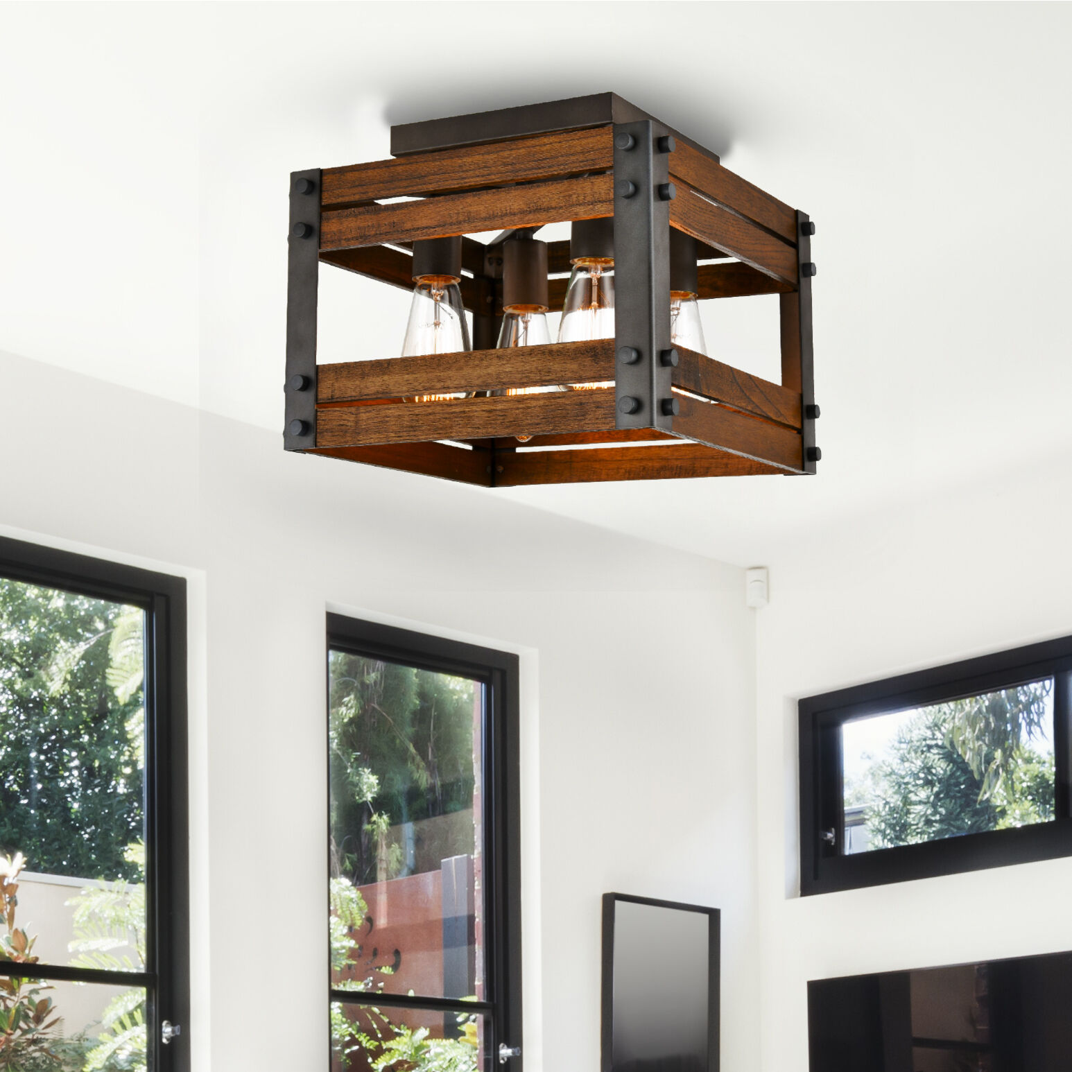 Austin 4 Light 8.75 inch Aged Gun Metal Flush Mount Ceiling Light