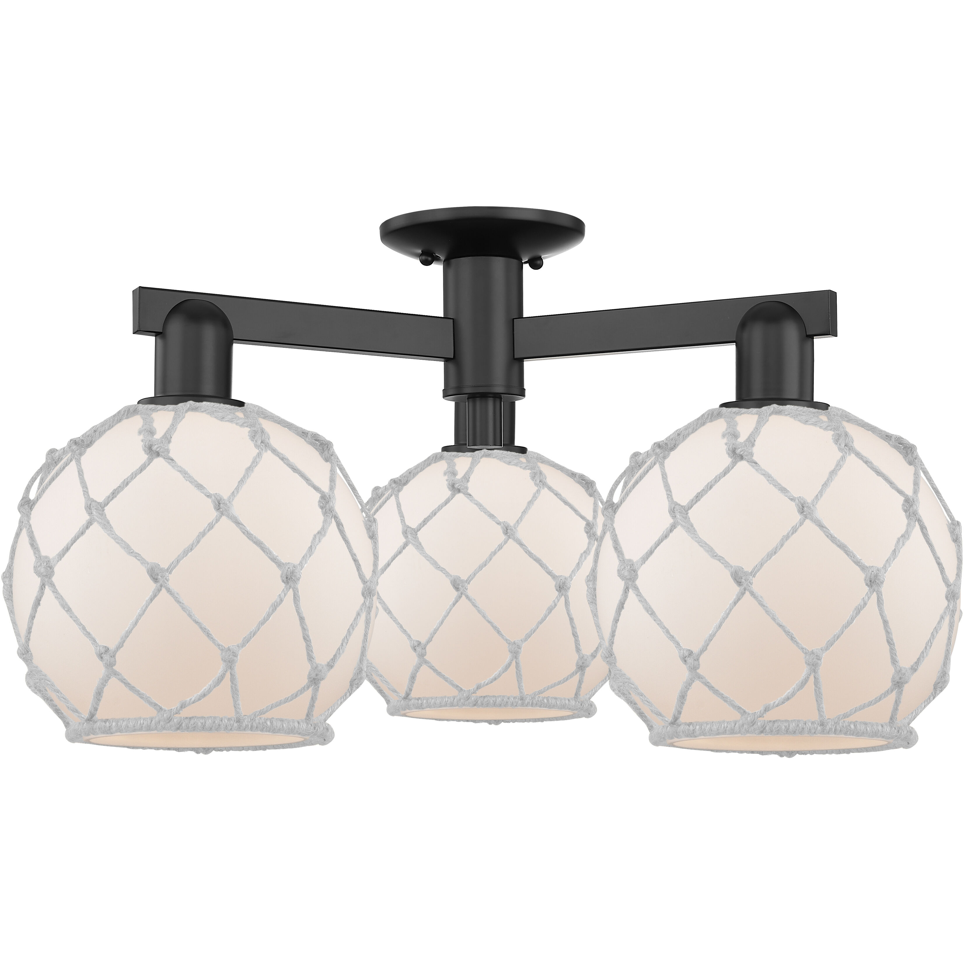 Arcadia Farmhouse Rope 3 Light 25.5 inch Matte Black Semi-Flush Mount Ceiling Light