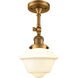 Franklin Restoration Small Oxford 1 Light 8 inch Brushed Brass Semi-Flush Mount Ceiling Light in Matte White Glass, Franklin Restoration
