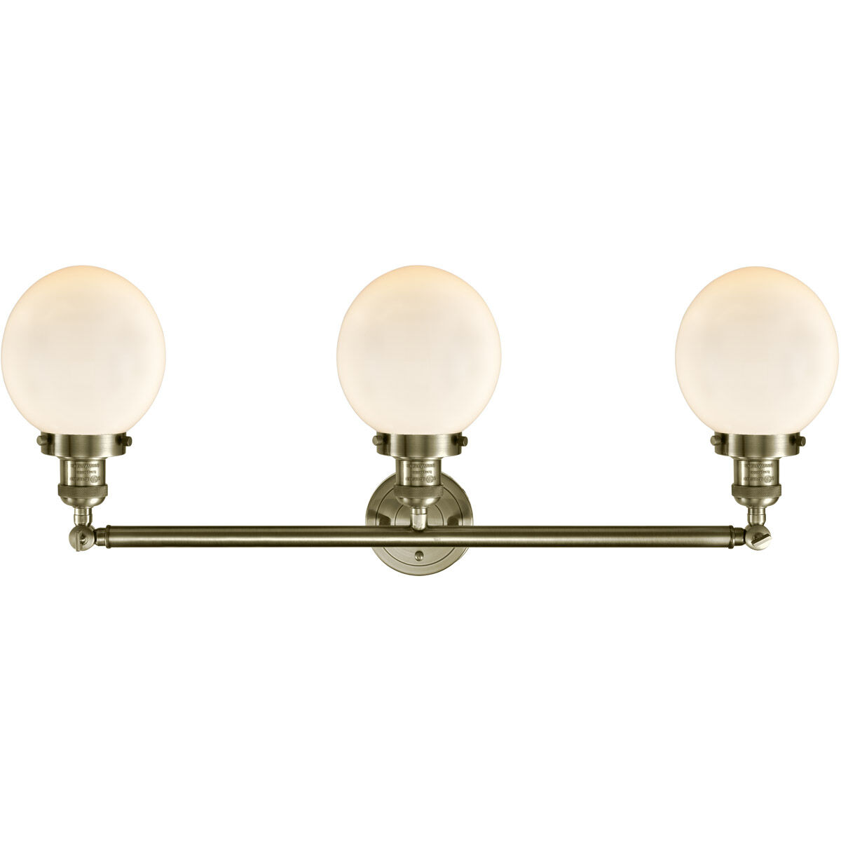 Franklin Restoration Beacon 3 Light 30 inch Antique Brass Bath Vanity Light Wall Light in Cased Matte White Glass, Franklin Restoration