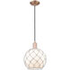 Arcadia Farmhouse Rope 1 Light 10 inch Antique Copper Mini Pendant Ceiling Light in White Glass with White Rope