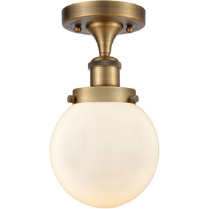 Ballston Beacon LED 6 inch Brushed Brass Semi-Flush Mount Ceiling Light in Matte White Glass