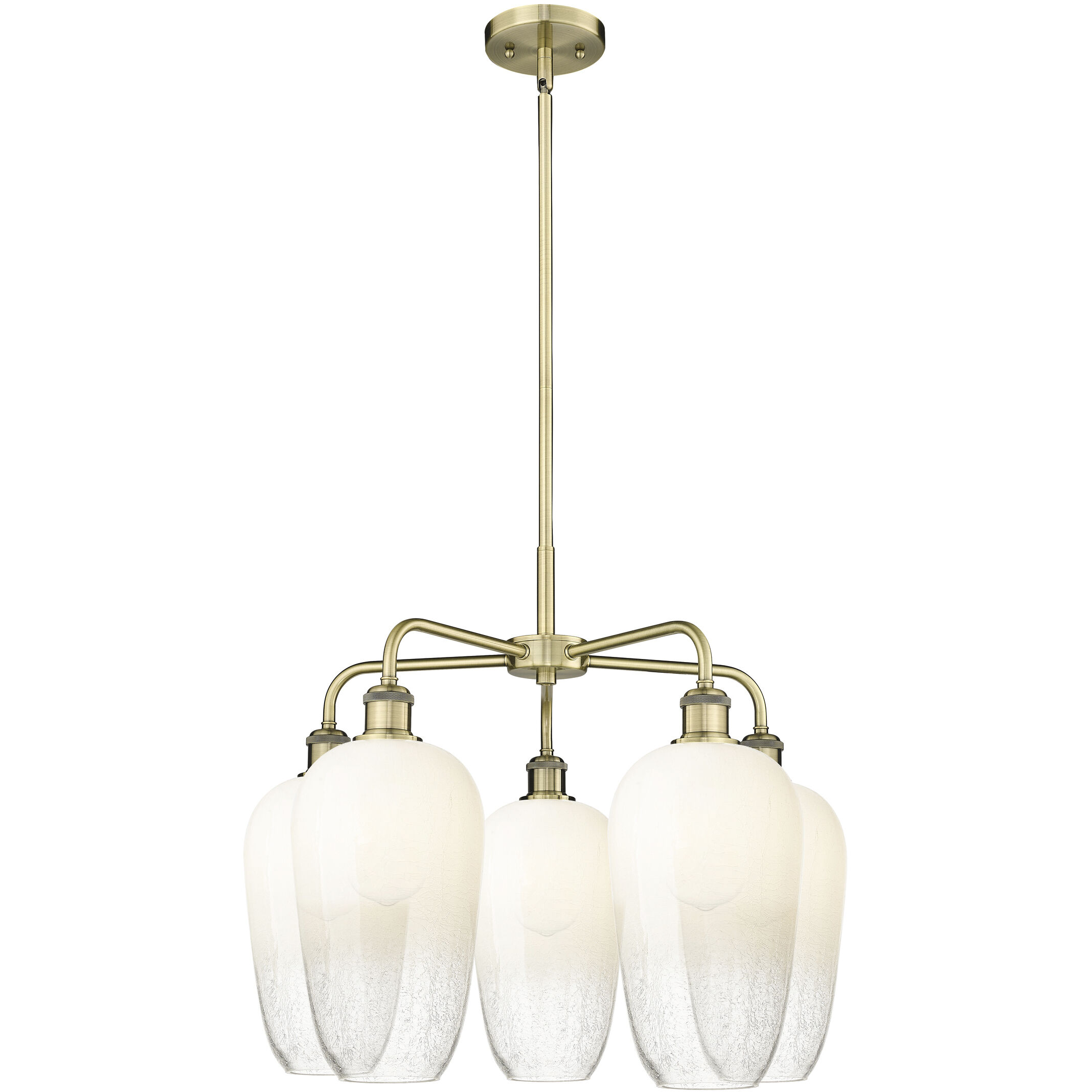 Ballston Brookhaven Flute 5 Light 25.5 inch Antique Brass Chandelier Ceiling Light in Opal Glass