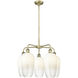 Ballston Brookhaven Flute 5 Light 25.5 inch Antique Brass Chandelier Ceiling Light in Opal Glass