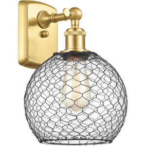 Ballston Farmhouse Chicken Wire 1 Light 8 inch Satin Gold Sconce Wall Light in Clear Glass with Black Wire, Ballston