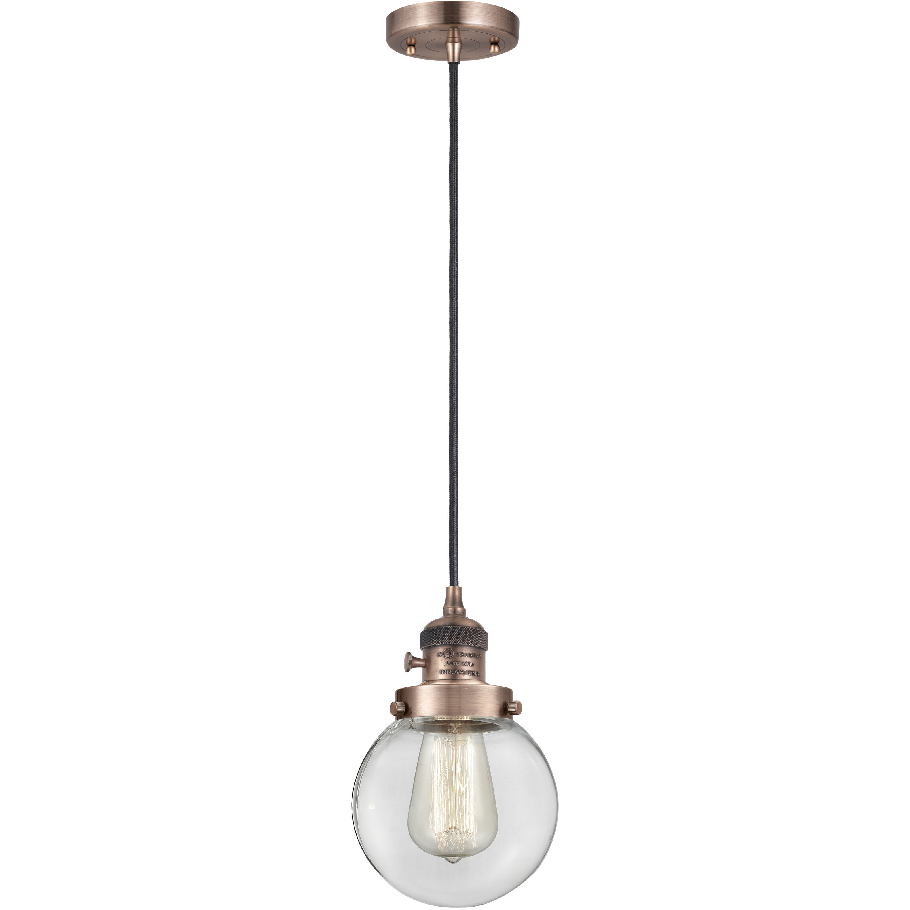 Franklin Restoration Beacon LED 6 inch Antique Copper Mini Pendant Ceiling Light in Clear