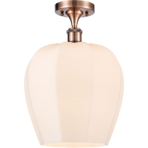Ballston Norfolk LED 12 inch Antique Copper Semi-Flush Mount Ceiling Light in Matte White Glass