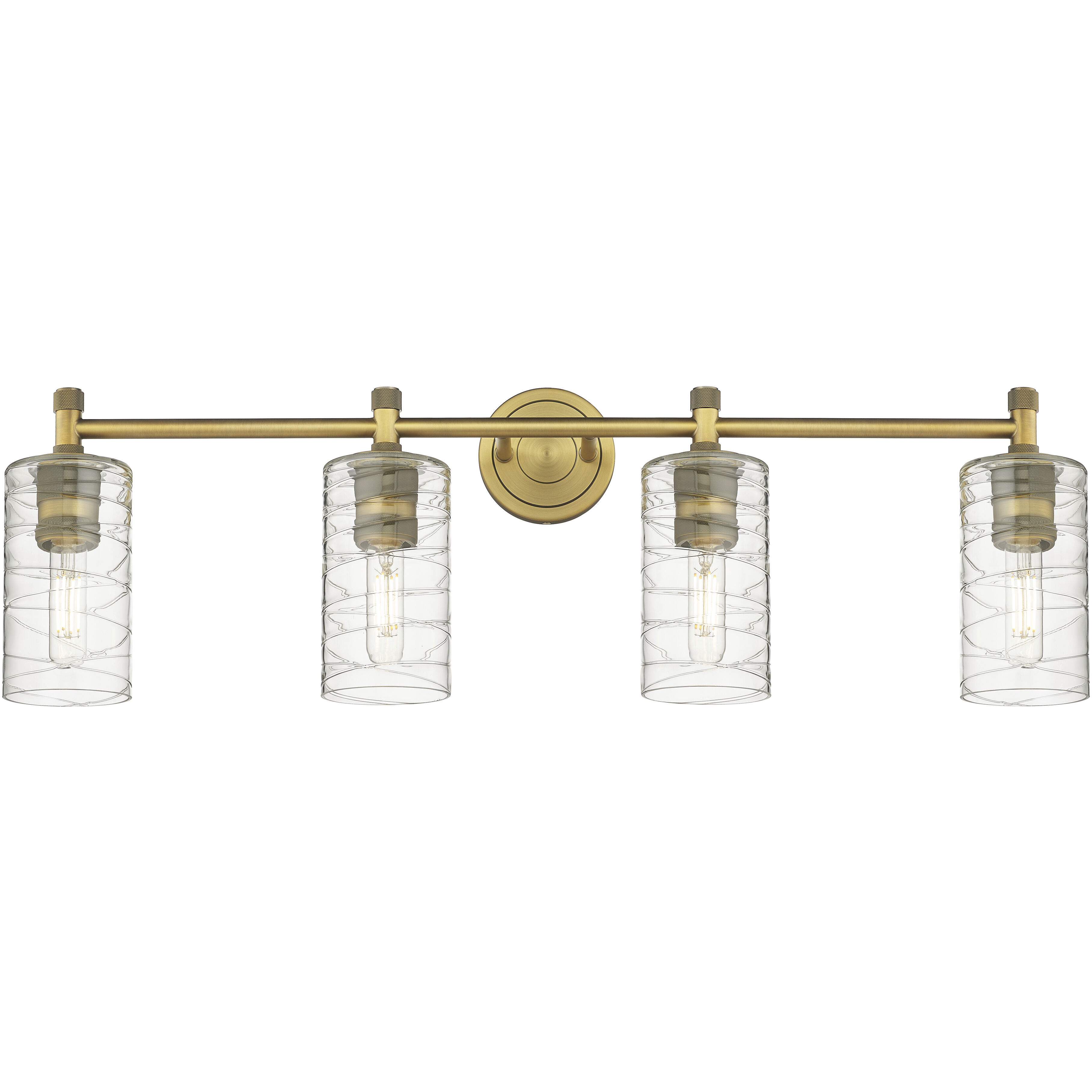 Crown Point 4 Light 33.88 inch Brushed Brass Bath Vanity Light Wall Light in Deco Swirl Glass