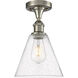 Ballston Cone 1 Light 8 inch Brushed Satin Nickel Semi-Flush Mount Ceiling Light in Seedy Glass