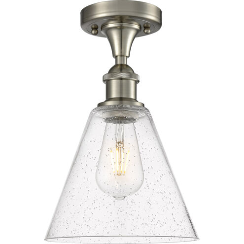 Ballston Cone 1 Light 8 inch Brushed Satin Nickel Semi-Flush Mount Ceiling Light in Seedy Glass