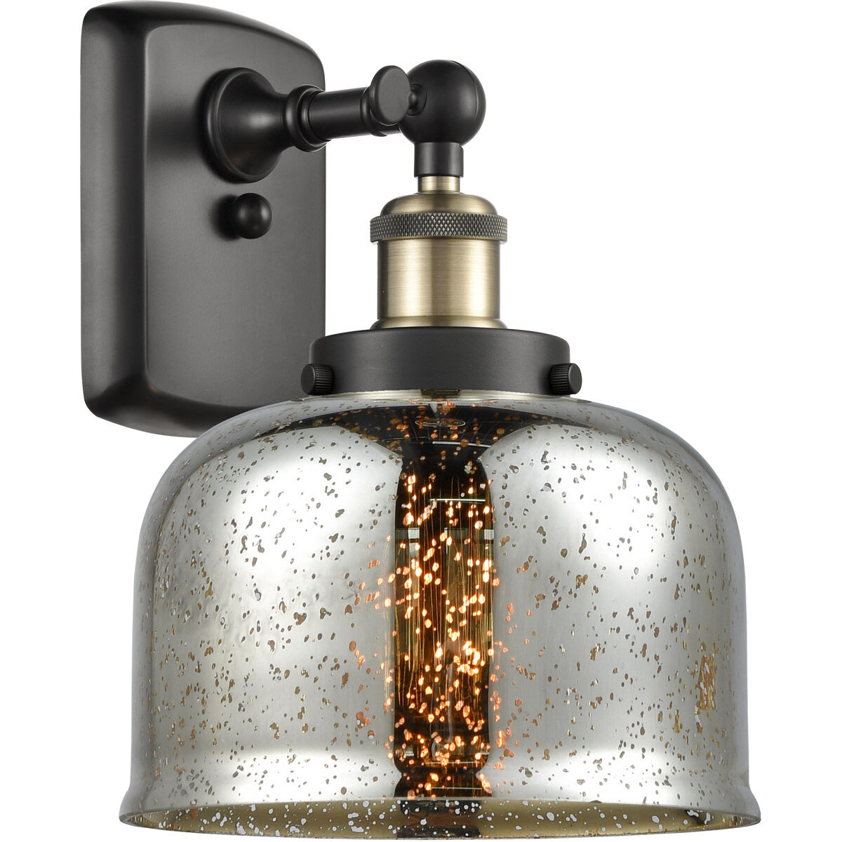 Ballston Bell LED 8 inch Black Antique Brass Sconce Wall Light in Silver Plated Mercury Glass