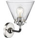 Nouveau Large Cone 1 Light 8 inch Black Polished Nickel Sconce Wall Light in Clear Glass, Nouveau