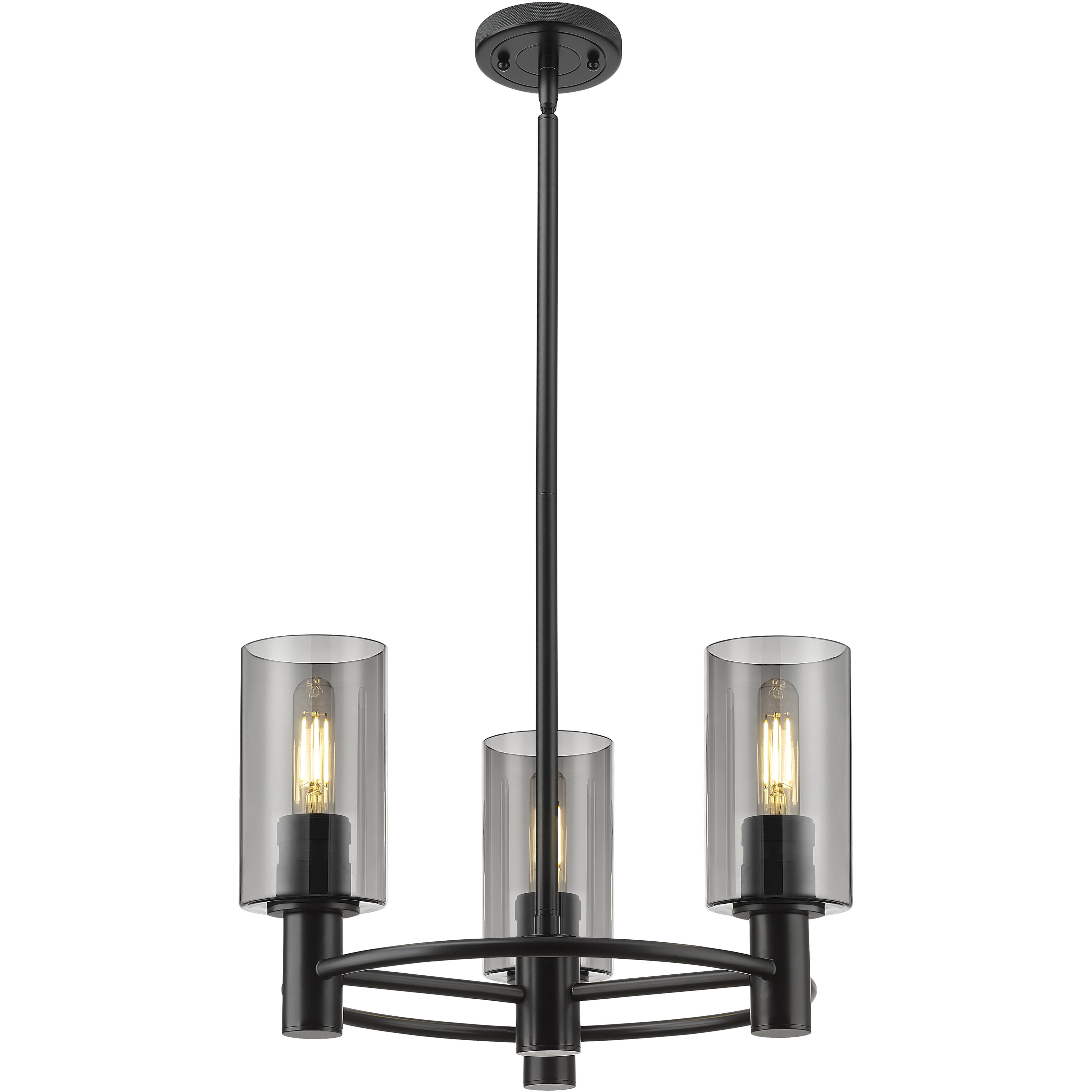 Crown Point 3 Light 18 inch Matte Black Pendant Ceiling Light in Light Smoke Glass