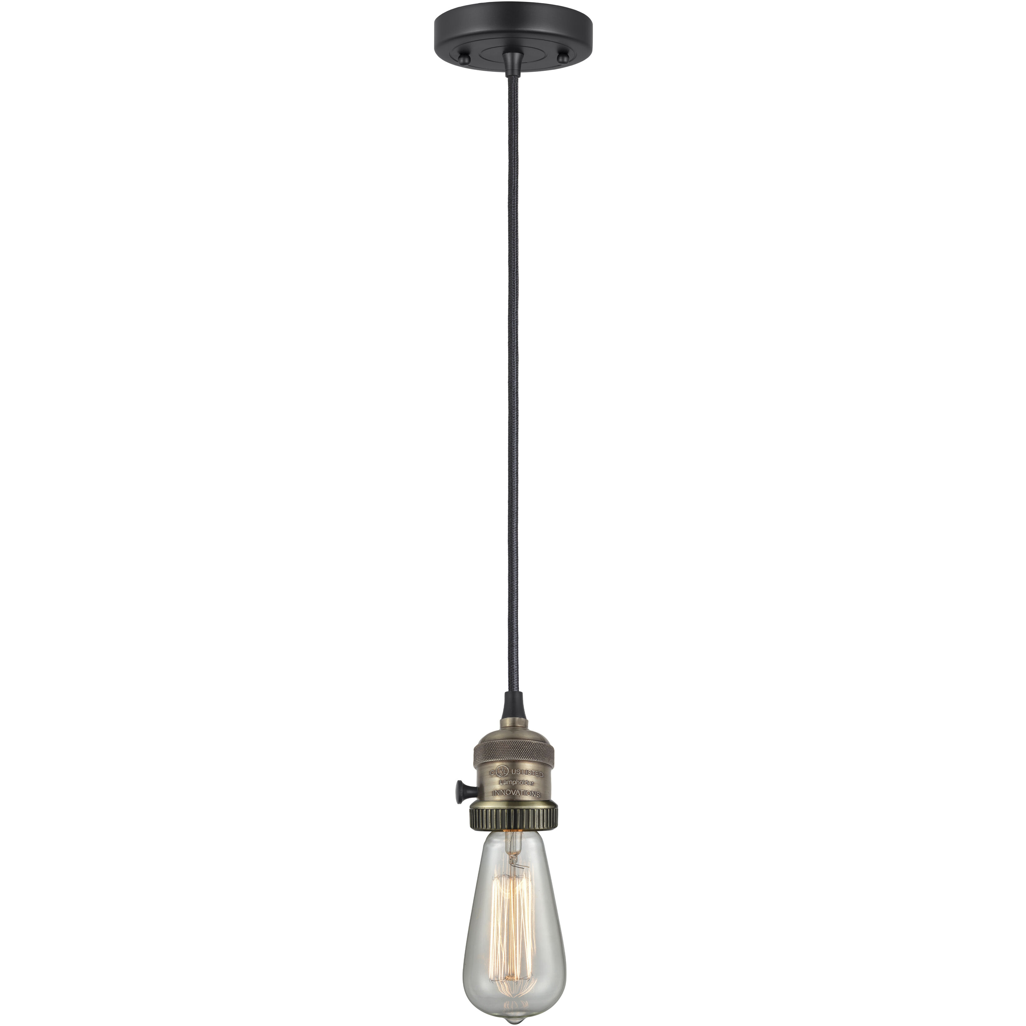 Franklin Restoration Bare Bulb 1 Light 2 inch Black Antique Brass Mini Pendant Ceiling Light in Incandescent