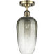Ballston Brookhaven Flute 1 Light 7 inch Antique Brass Semi-Flush Mount Ceiling Light in Slate Glass
