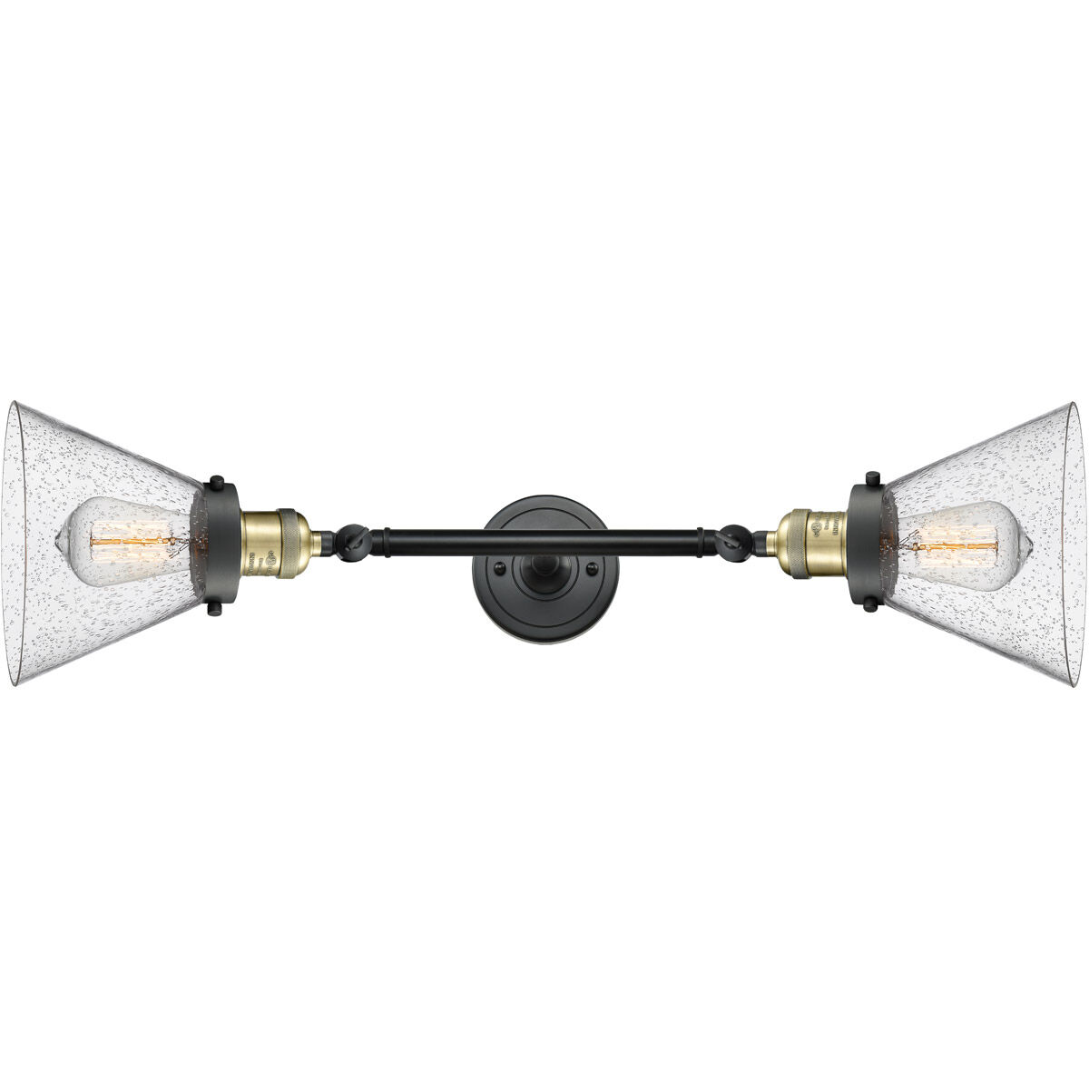 Franklin Restoration Large Cone LED 8 inch Black Antique Brass Bath Vanity Light Wall Light in Seedy Glass, Franklin Restoration