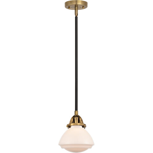 Nouveau 2 Olean LED 7 inch Black Antique Brass and Matte Black Mini Pendant Ceiling Light in Matte White Glass