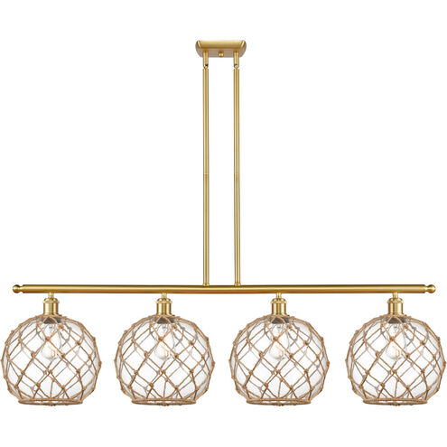 Ballston Large Farmhouse Rope 4 Light 48 inch Satin Gold Island Light Ceiling Light in Clear Glass with Brown Rope, Ballston