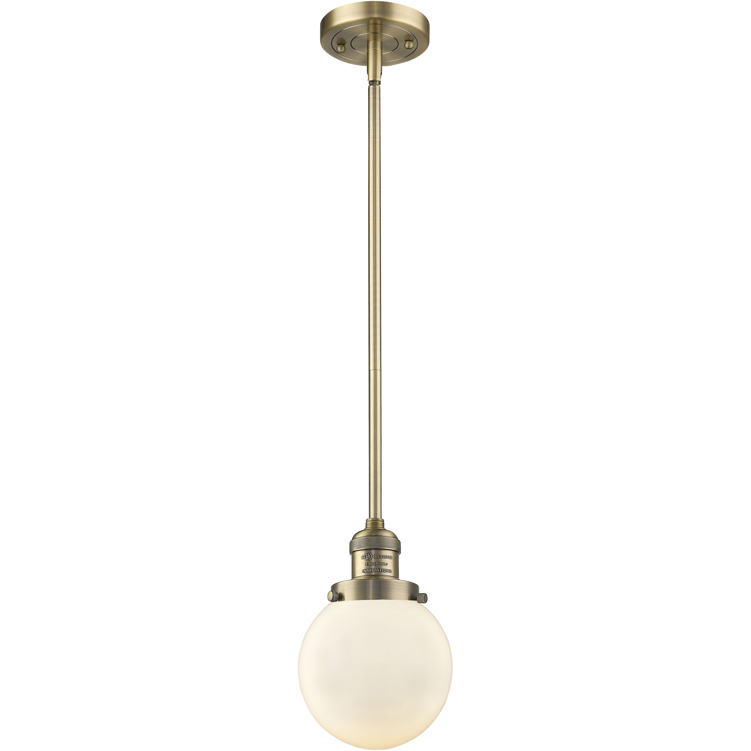 Franklin Restoration Beacon 1 Light 6 inch Brushed Brass Mini Pendant Ceiling Light in Incandescent, Matte White, Franklin Restoration