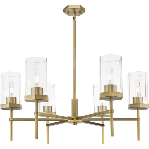 Downtown Urban Blakeley 6 Light 32 inch Brushed Brass Statement Chandelier Ceiling Light in Clear