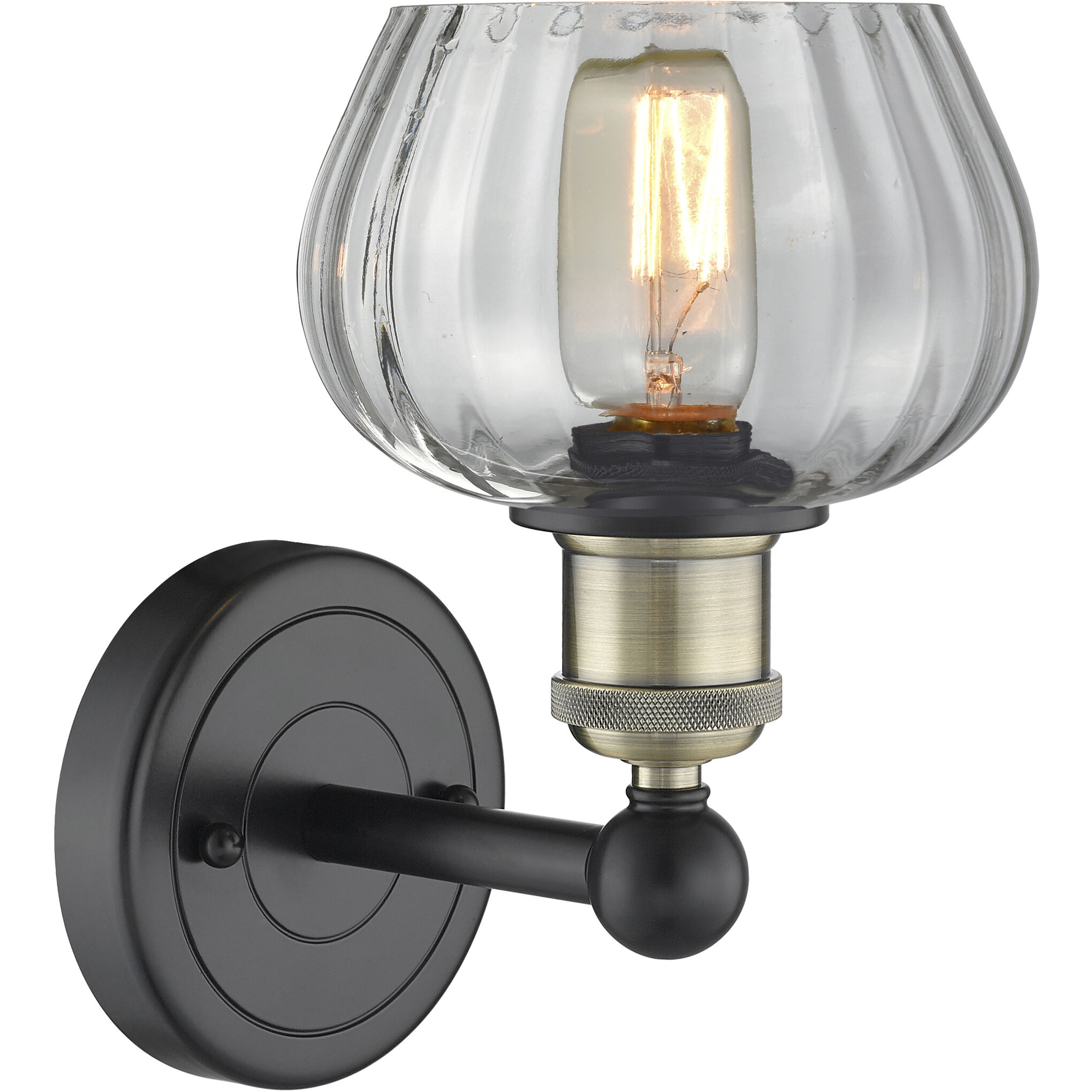 Fenton Sconce Wall Light in Black Antique Brass, Clear