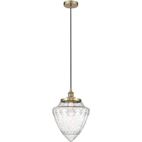 Bullet 1 Light 12 inch Antique Brass Mini Pendant Ceiling Light in Seedy Glass