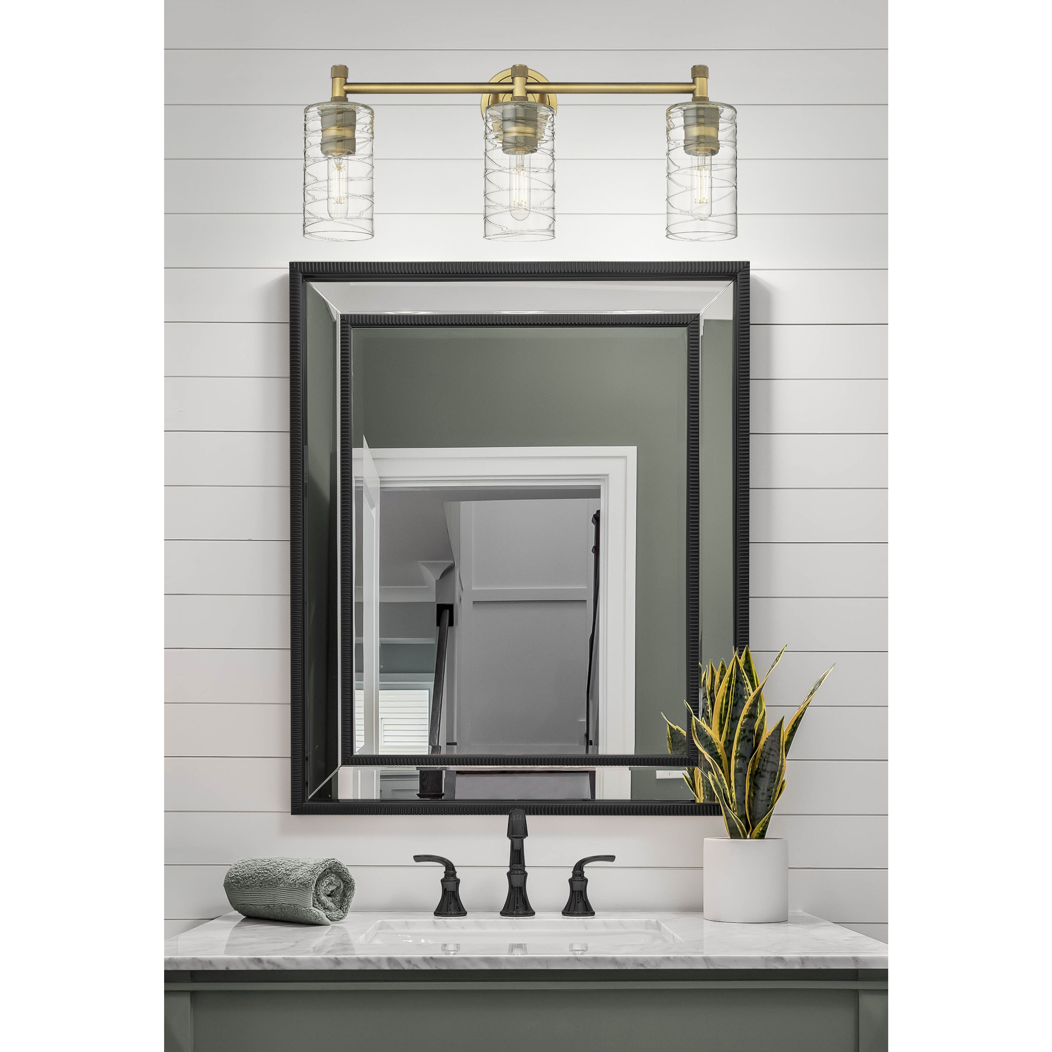 Downtown Urban Crown Point 3 Light 23.88 inch Brushed Brass Bath Vanity Light Wall Light in Deco Swirl