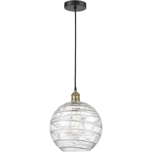 Athens Deco Swirl 1 Light 12 inch Black Antique Brass Mini Pendant Ceiling Light in Clear Deco Swirl Glass
