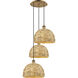 Woven Rattan 3 Light 18.5 inch Brushed Brass Multi Pendant Ceiling Light