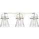 Pilaster II Cone 3 Light 26.5 inch Polished Nickel Bath Vanity Light Wall Light in Seedy Glass