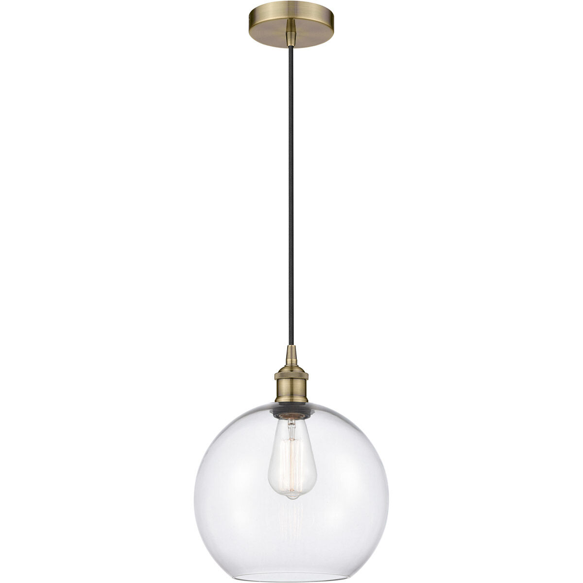 Edison Athens LED 10 inch Antique Brass Mini Pendant Ceiling Light in Clear Glass