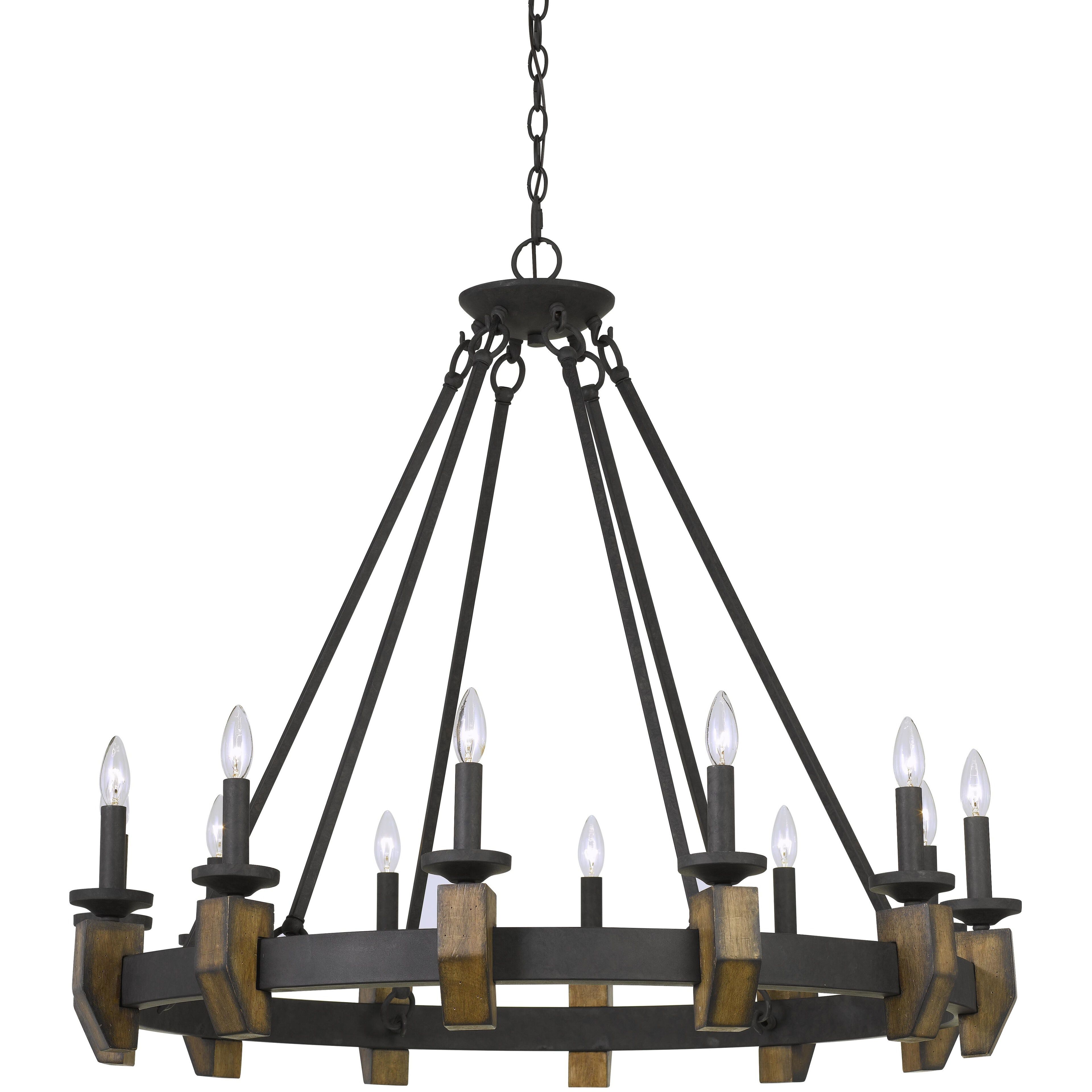 Cruz 12 Light 39 inch Warm Bronze and Wood Chandelier Ceiling Light