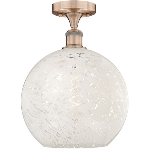 Edison White Mouchette 1 Light 12 inch Antique Copper Semi-Flush Mount Ceiling Light