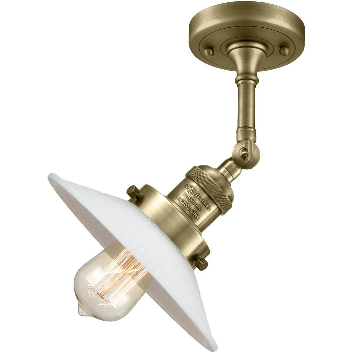 Franklin Restoration Halophane 1 Light 9 inch Antique Brass Semi-Flush Mount Ceiling Light in Incandescent, Matte White Halophane Glass, Franklin Restoration