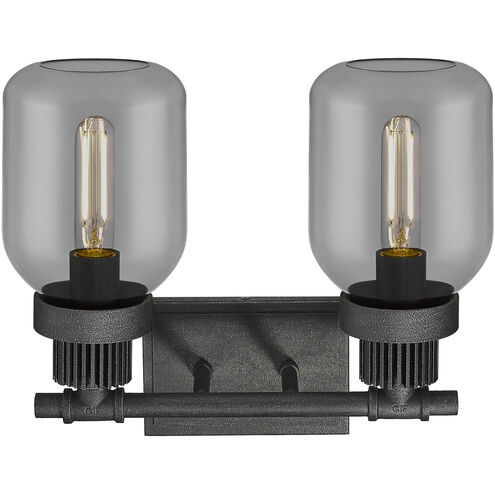 Somers 2 Light 14.75 inch Weathered Zinc Bath Vanity Light Wall Light in Plated Smoke Glass