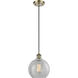 Ballston Athens 1 Light 8 inch Antique Brass Mini Pendant Ceiling Light in Incandescent, Clear Crackle Glass, Ballston