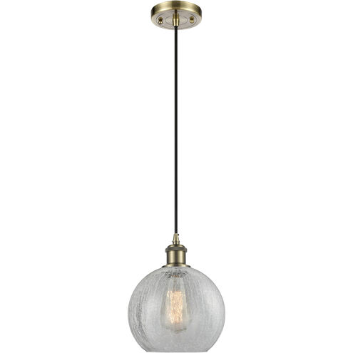 Ballston Athens 1 Light 8 inch Antique Brass Mini Pendant Ceiling Light in Incandescent, Clear Crackle Glass, Ballston
