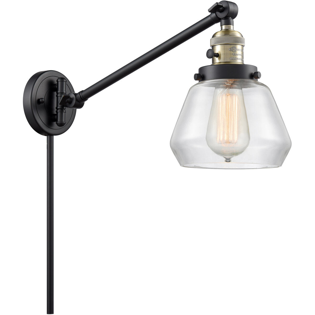 Fulton 35 inch 3.50 watt Black Antique Brass Swing Arm Wall Light, Franklin Restoration